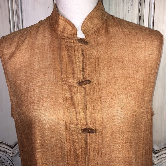 Madre Terra 100% Silk Made in India Burnt Sienna Sleeveless Mandarin Collar Top - Picture 2 of 11